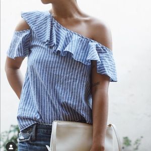 Madewell one shoulder ruffle stripe top